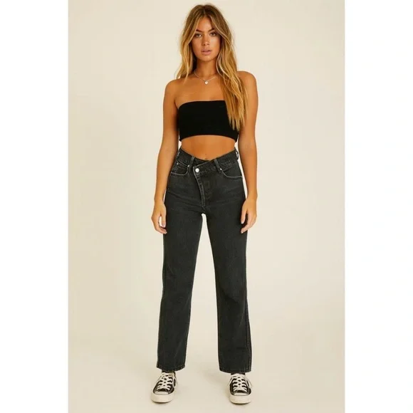 REVICE 90s Baby Joey Black Asymmetrical Crossover Jeans - Picture 2 of 6